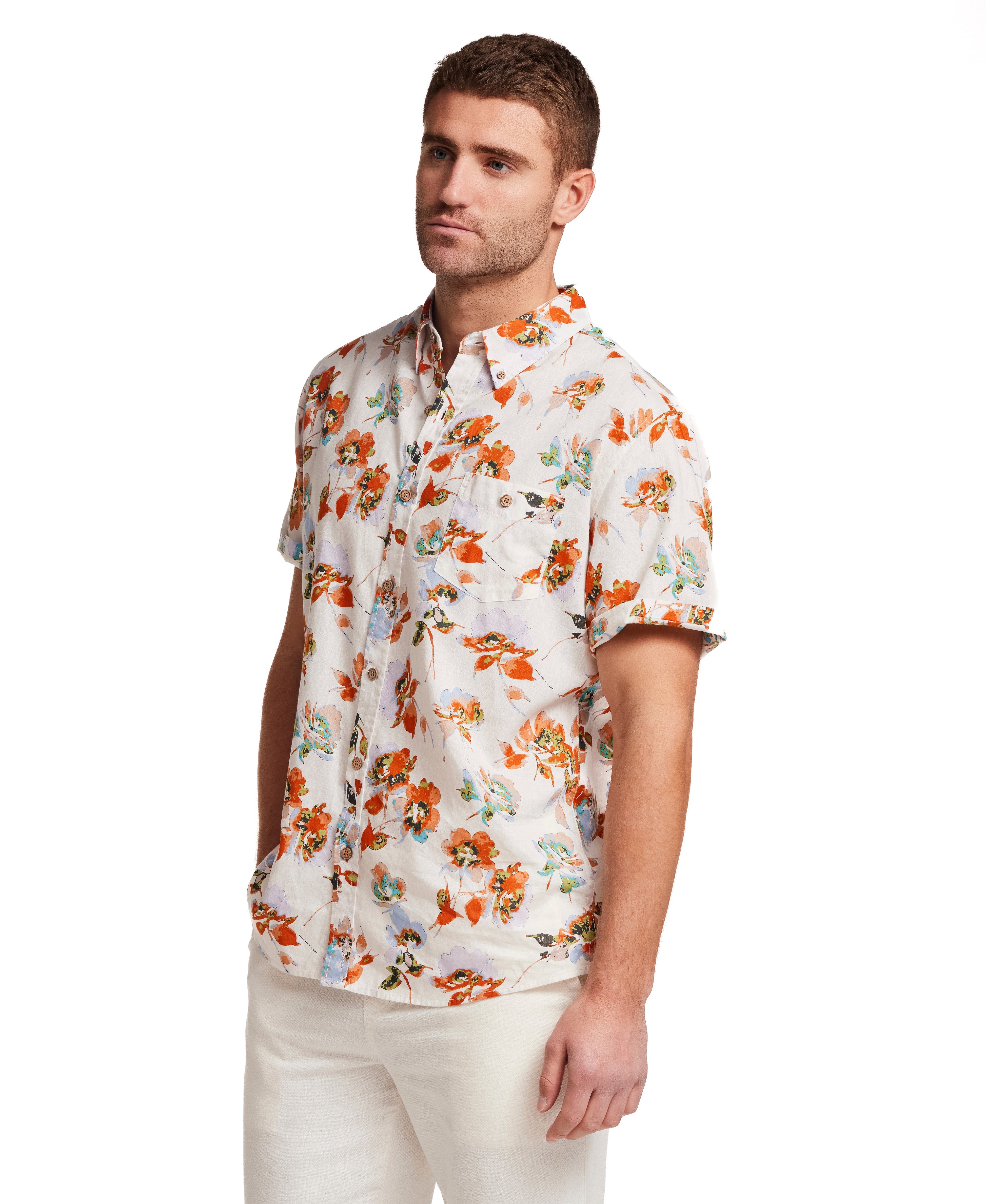 The Linen Cotton Print Shirt in Terra Cotta