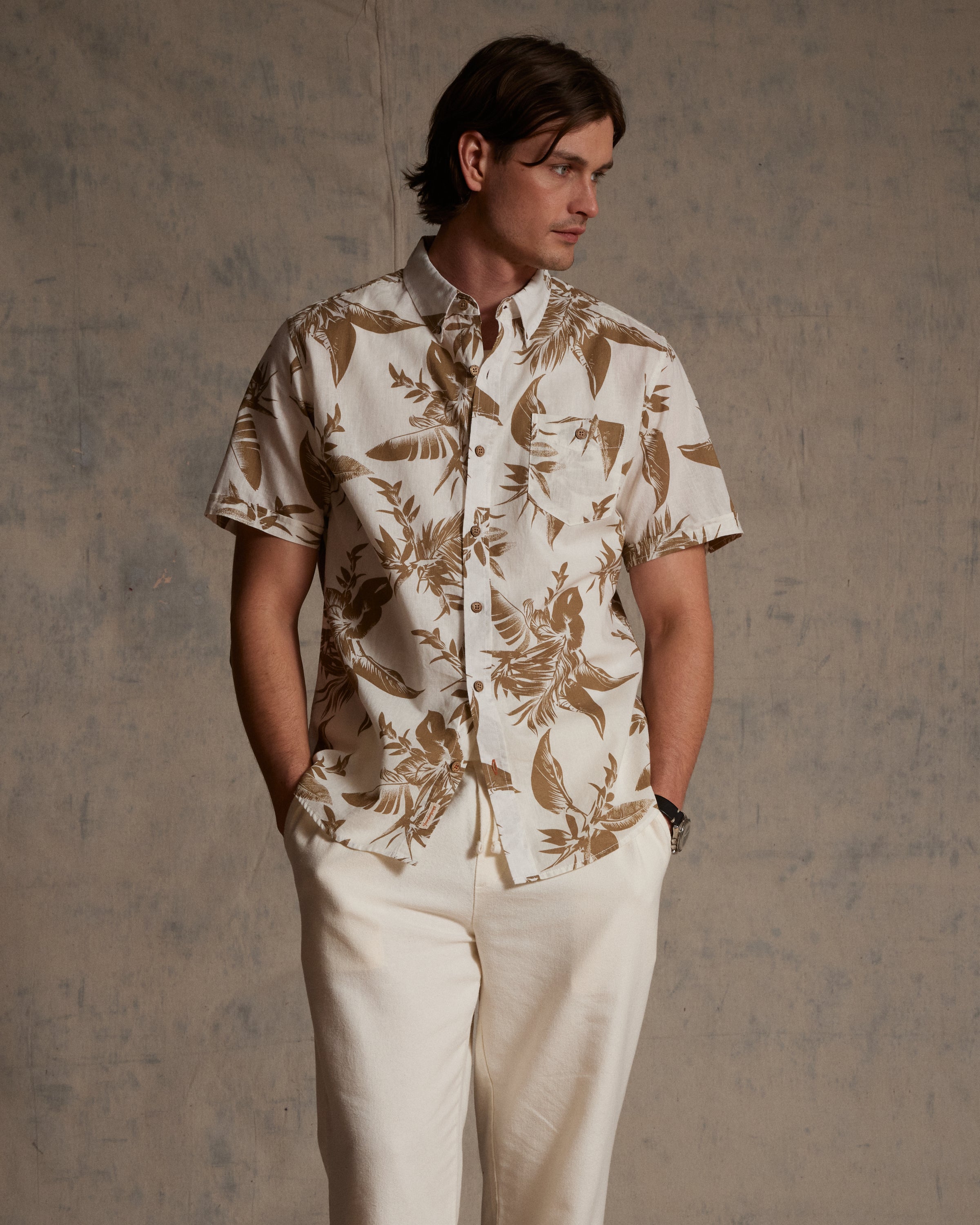 The Linen Cotton Print Shirt in Peanut