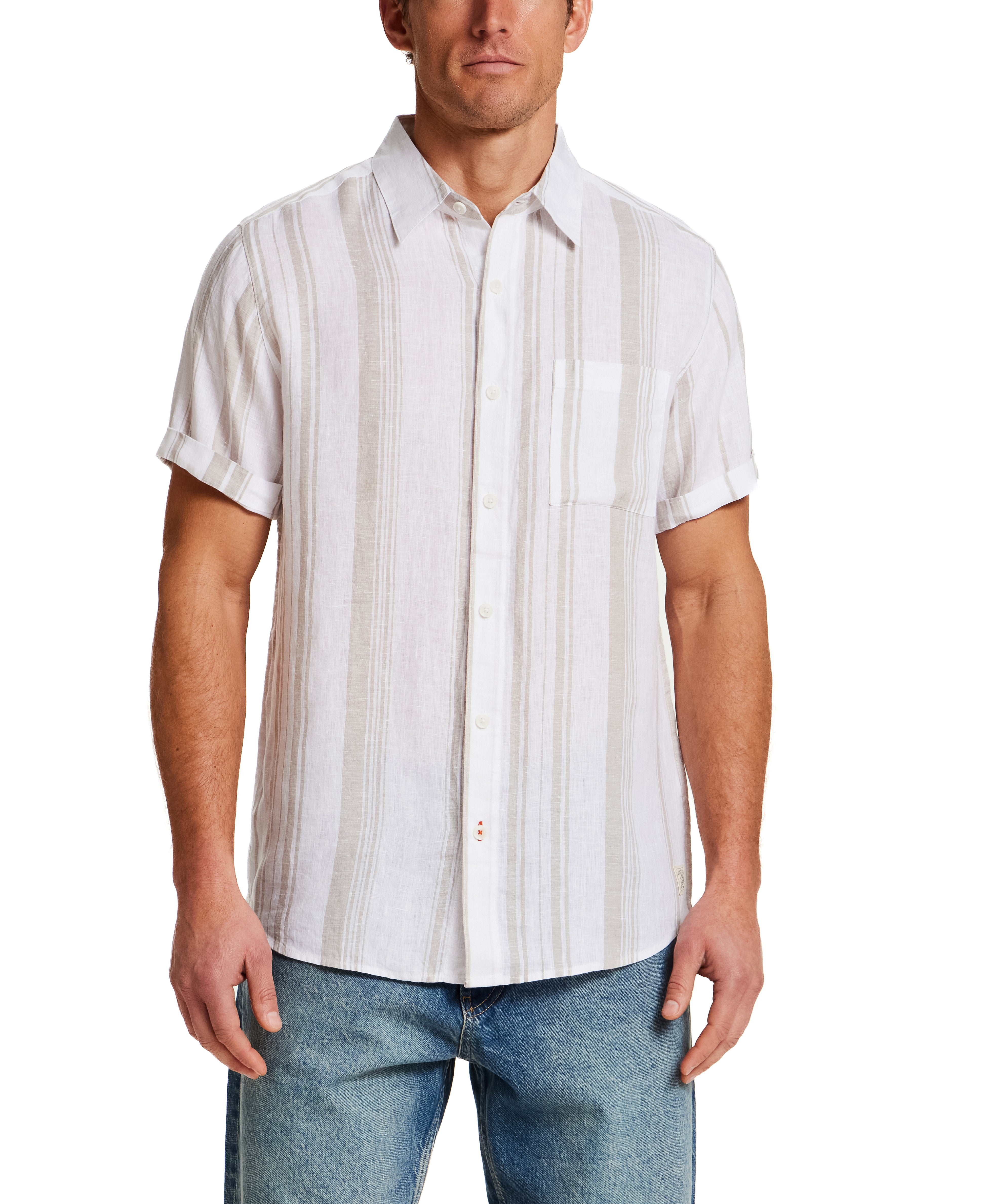 100% Linen Shirt in Natural Stripe