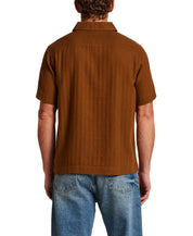 Cotton Gauze Herringbone Polo in Retro Brown