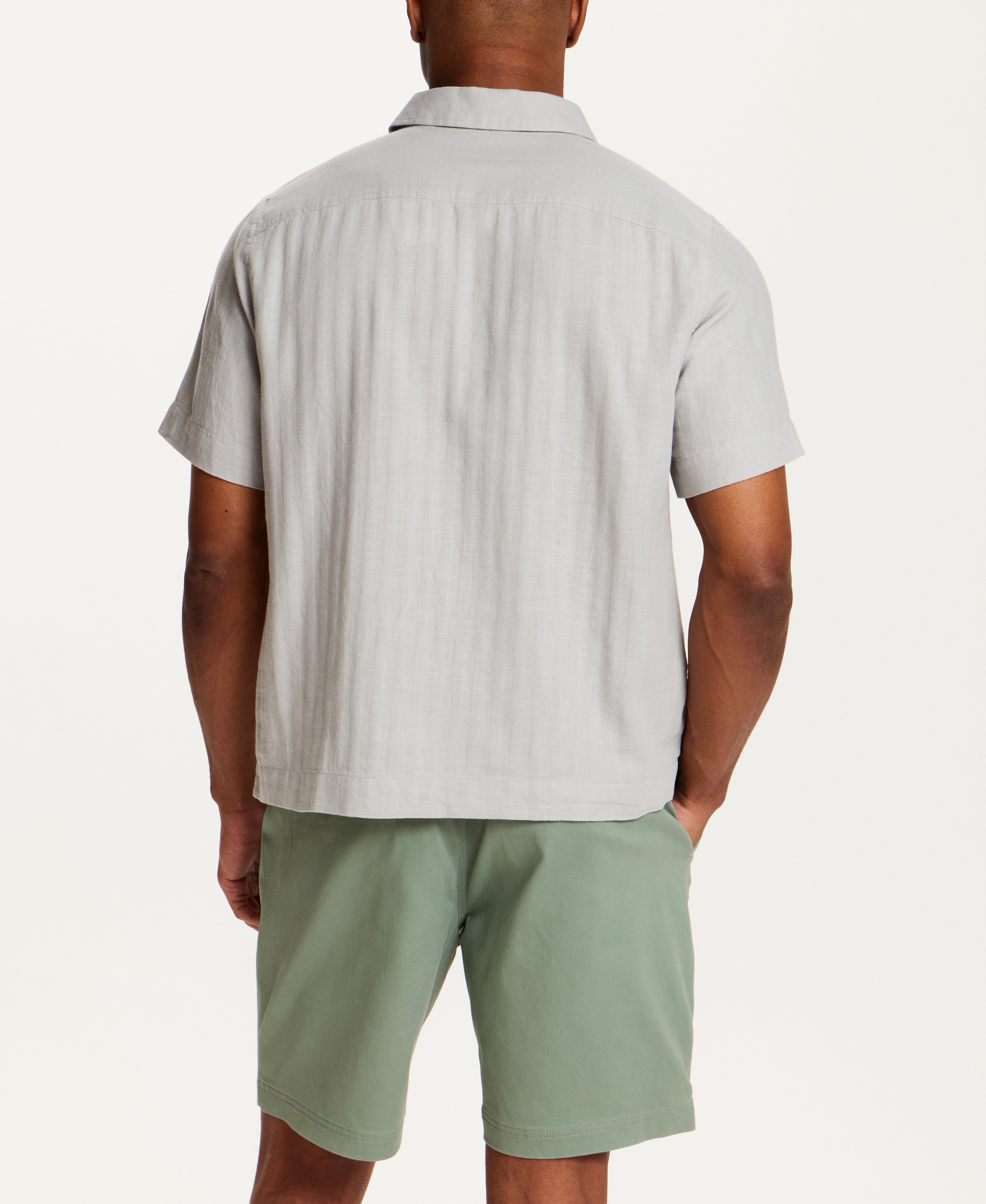 Cotton Gauze Herringbone Polo in Vapor Grey