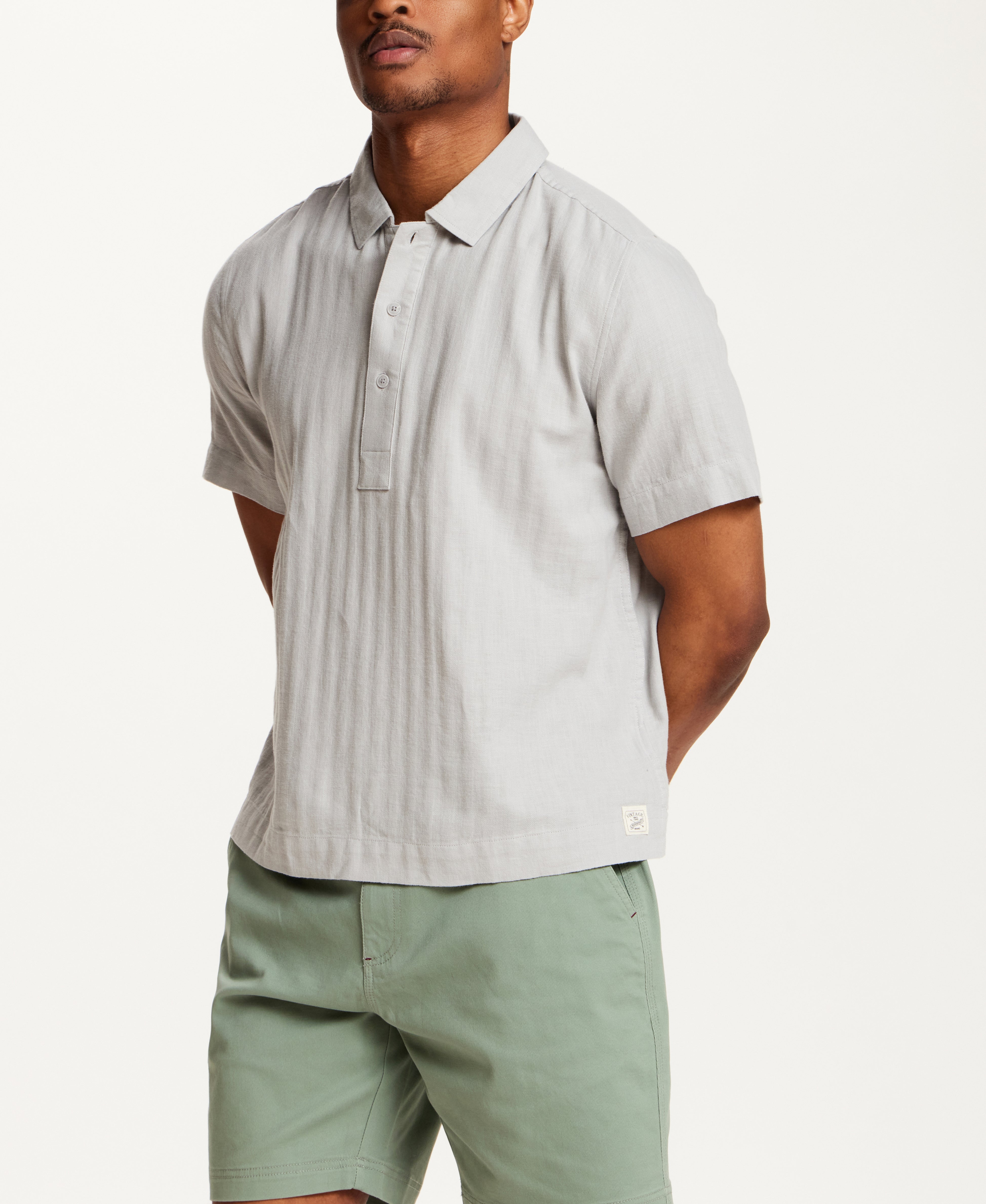Cotton Gauze Herringbone Polo in Vapor Grey