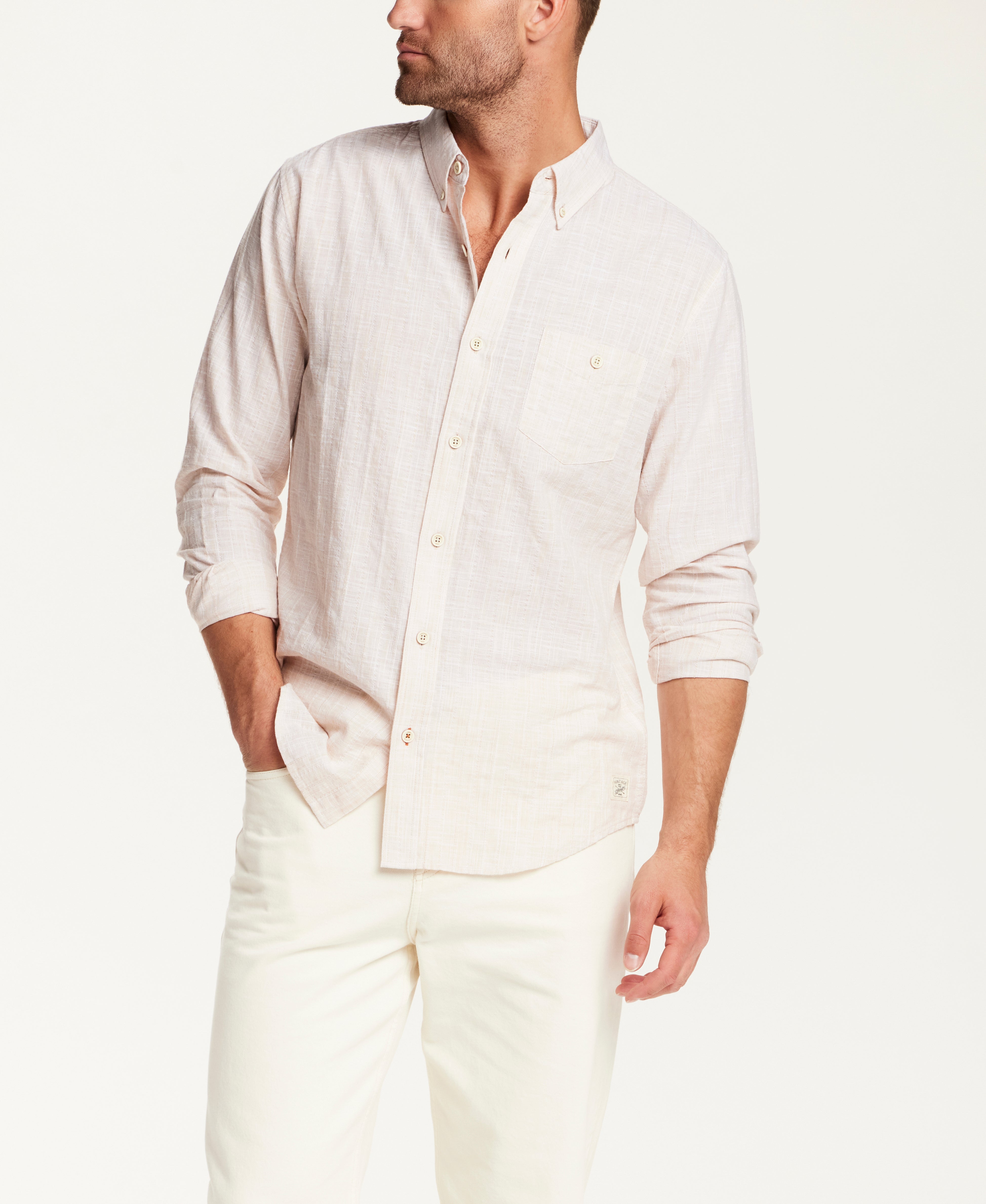 Washed Dobby Button-Down Shirt in Ecru