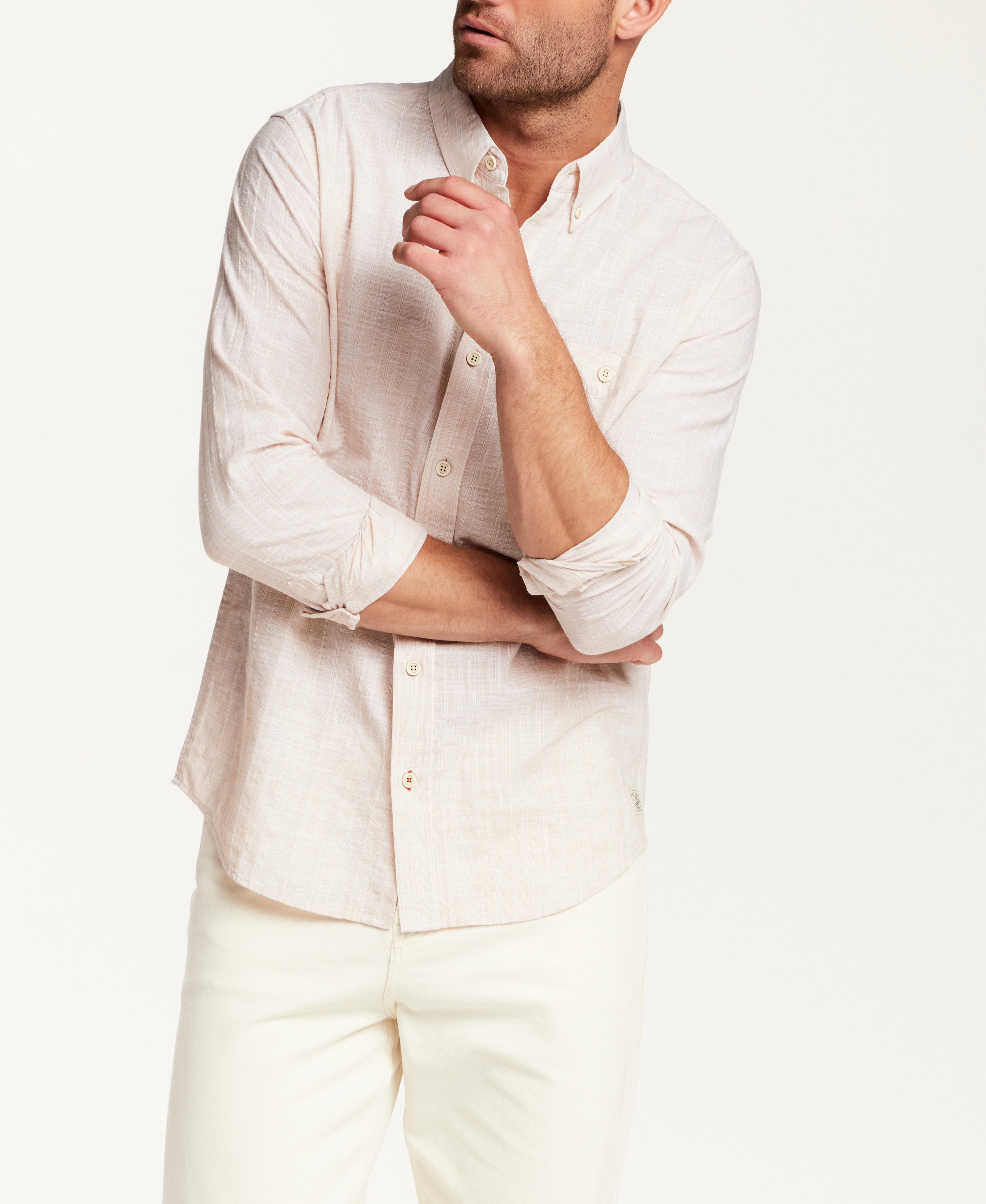 Washed Dobby Button-Down Shirt in Ecru