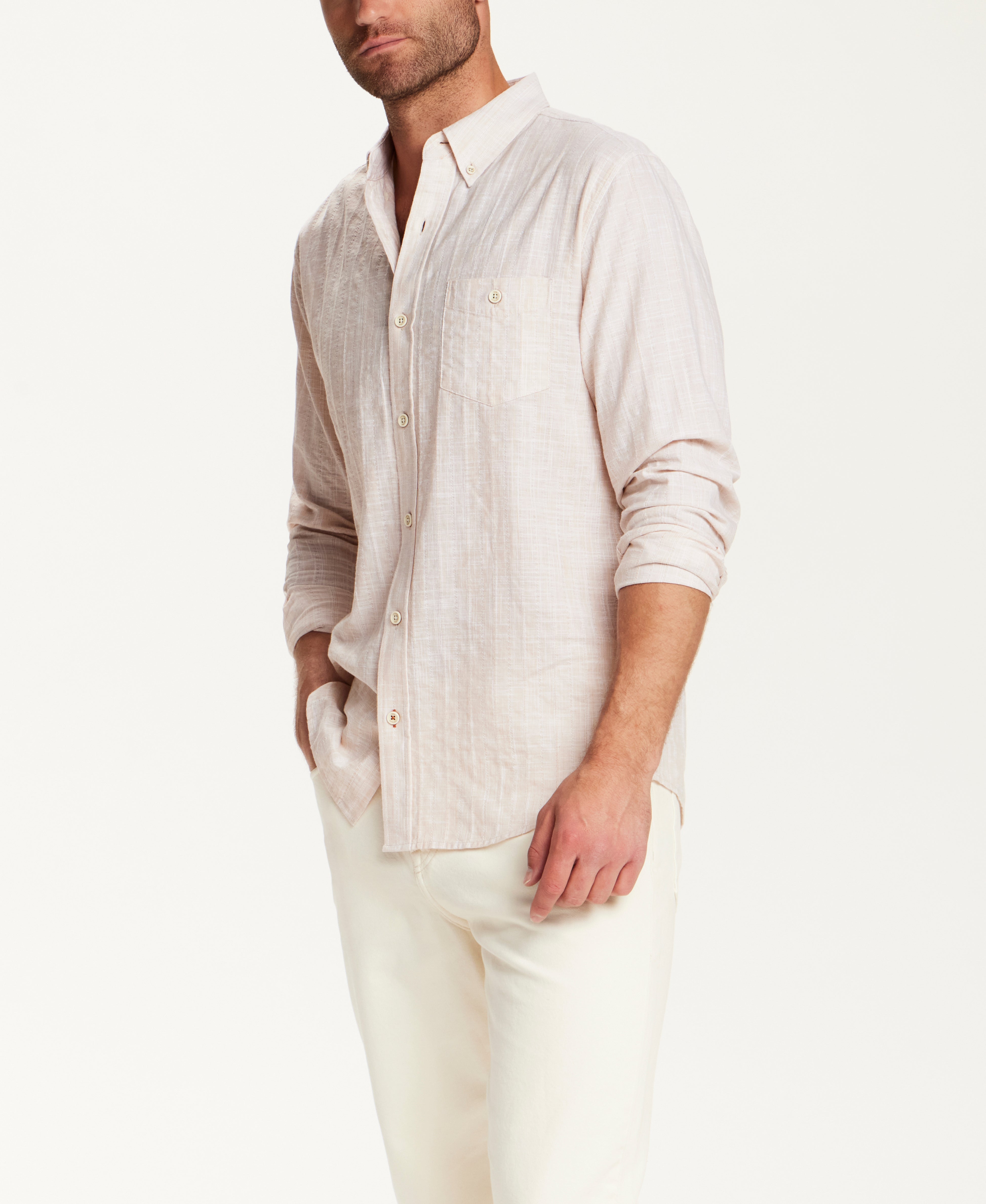 Washed Dobby Button-Down Shirt in Ecru