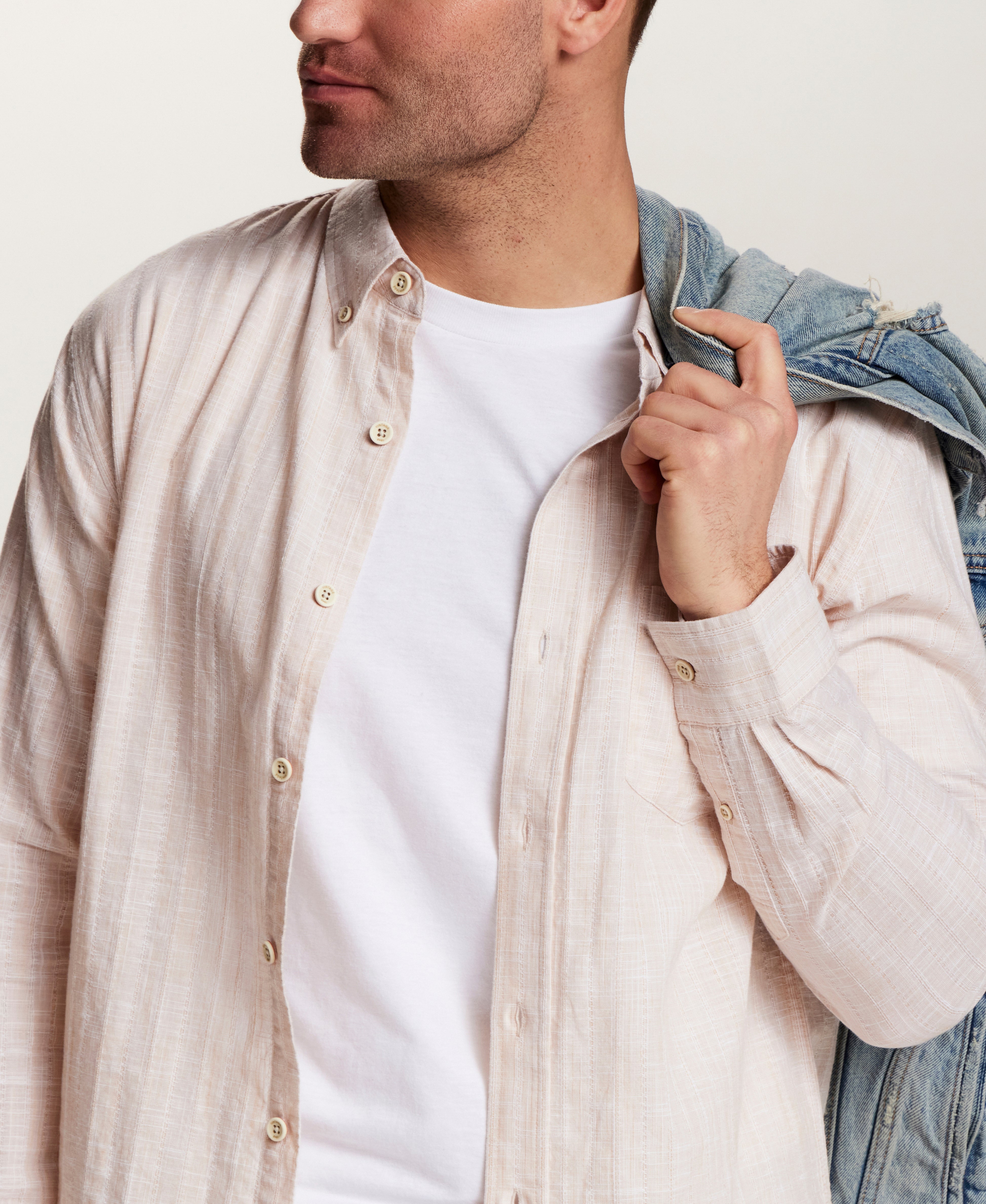 Washed Dobby Button-Down Shirt in Ecru