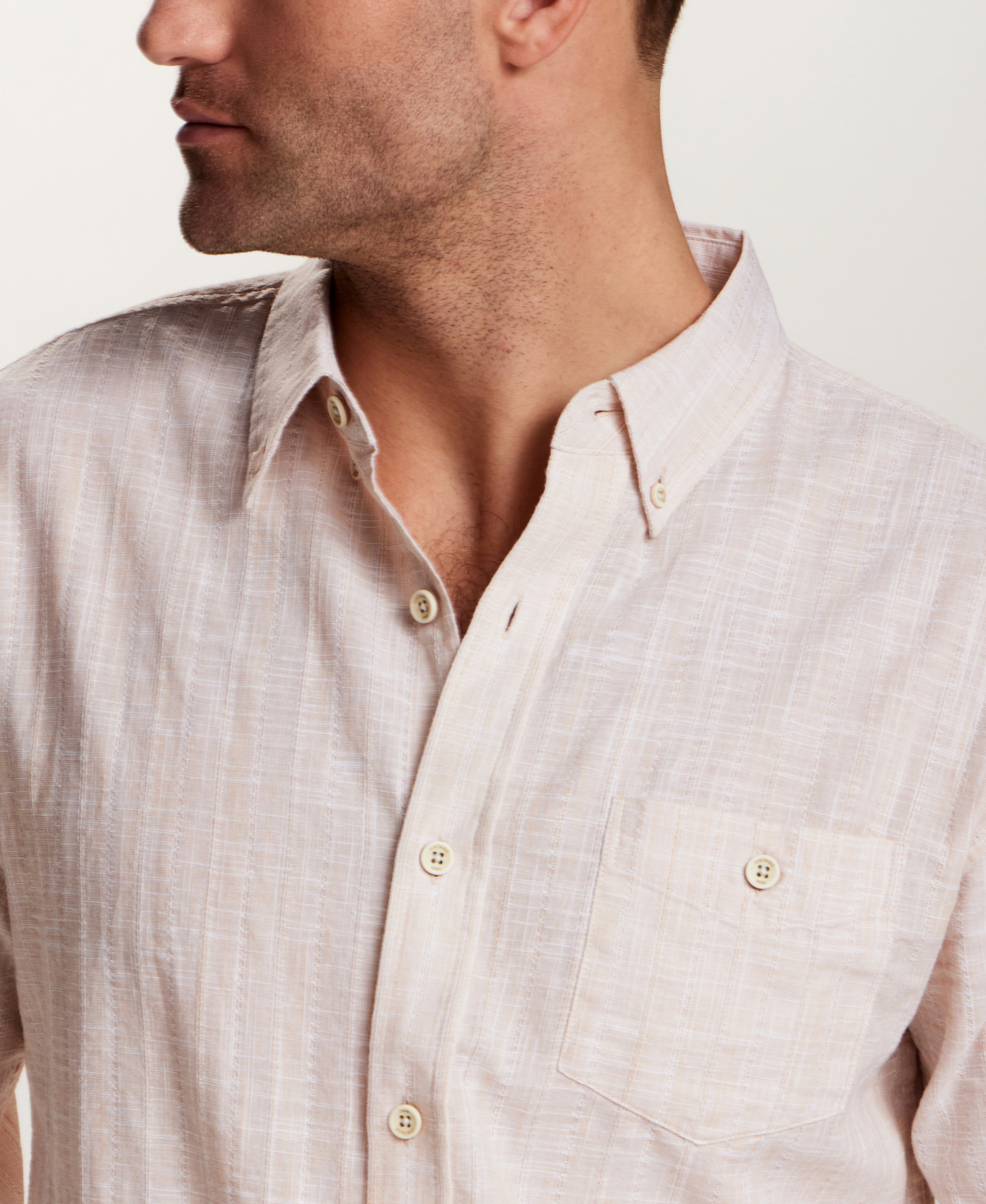 Washed Dobby Button-Down Shirt in Ecru