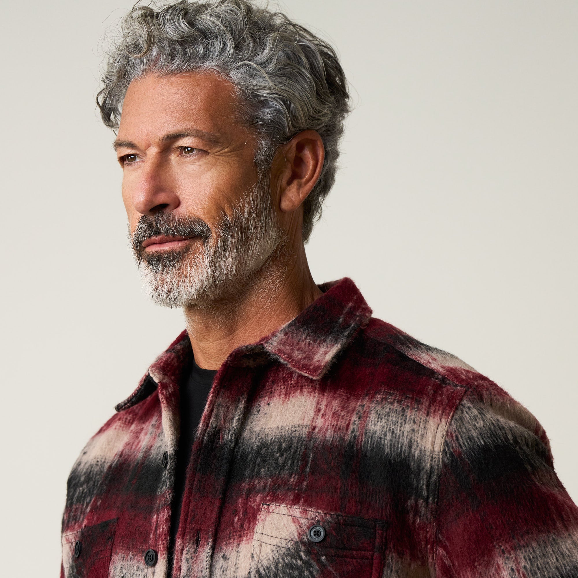 Brushed Unlined Plaid Shirt Jacket in Burgundy