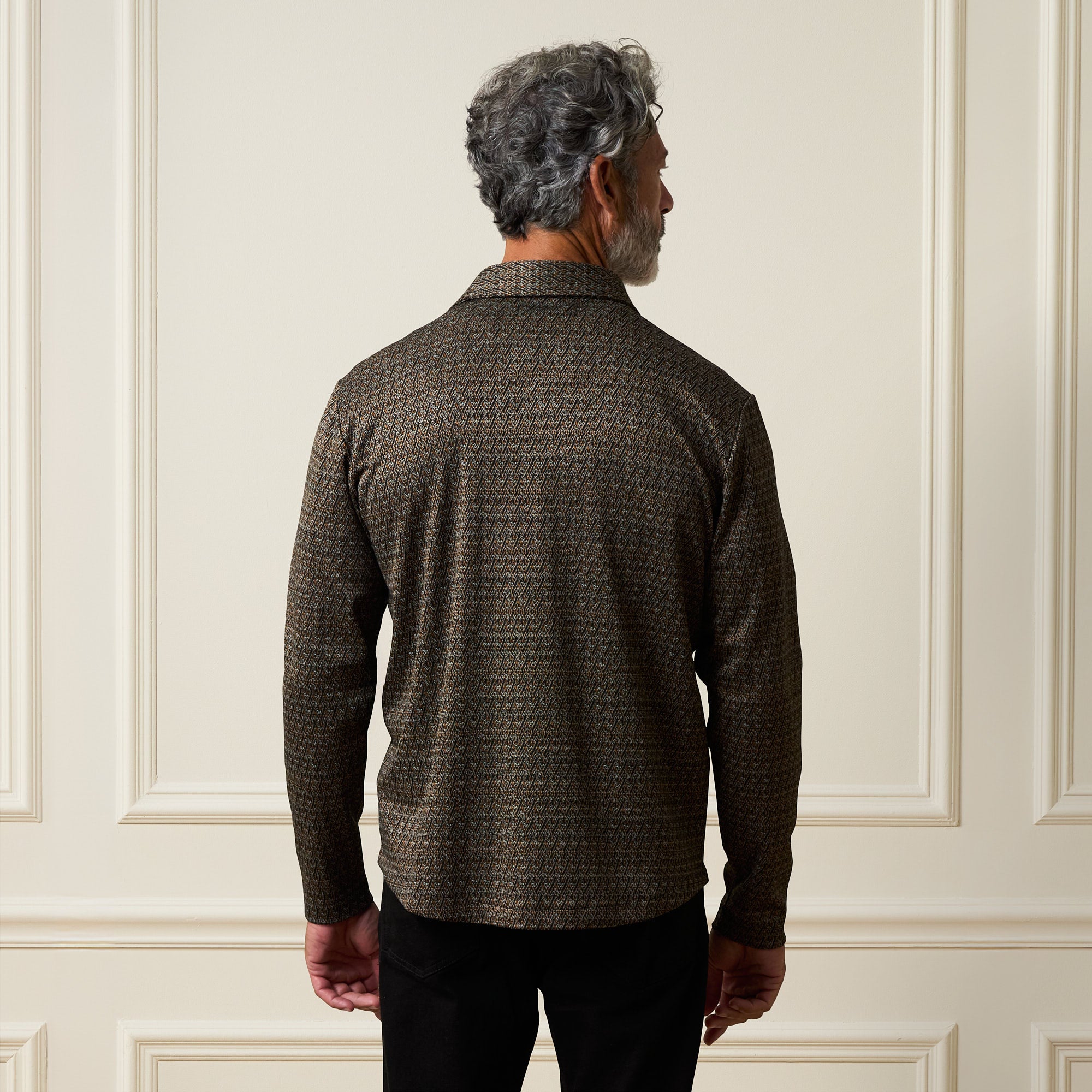 Bold Pattern Jacquard Button Down Shirt in Dark Khaki