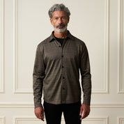 Bold Pattern Jacquard Button Down Shirt in Dark Khaki
