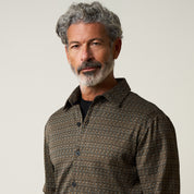Bold Pattern Jacquard Button Down Shirt in Dark Khaki