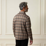 Bold Pattern Jacquard Button Down Shirt in Dark Khaki, back view on model, displaying stylish long sleeves and modern fit.