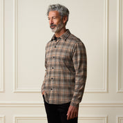 Bold Plaid Jacquard Button Down Shirt in Black Khaki