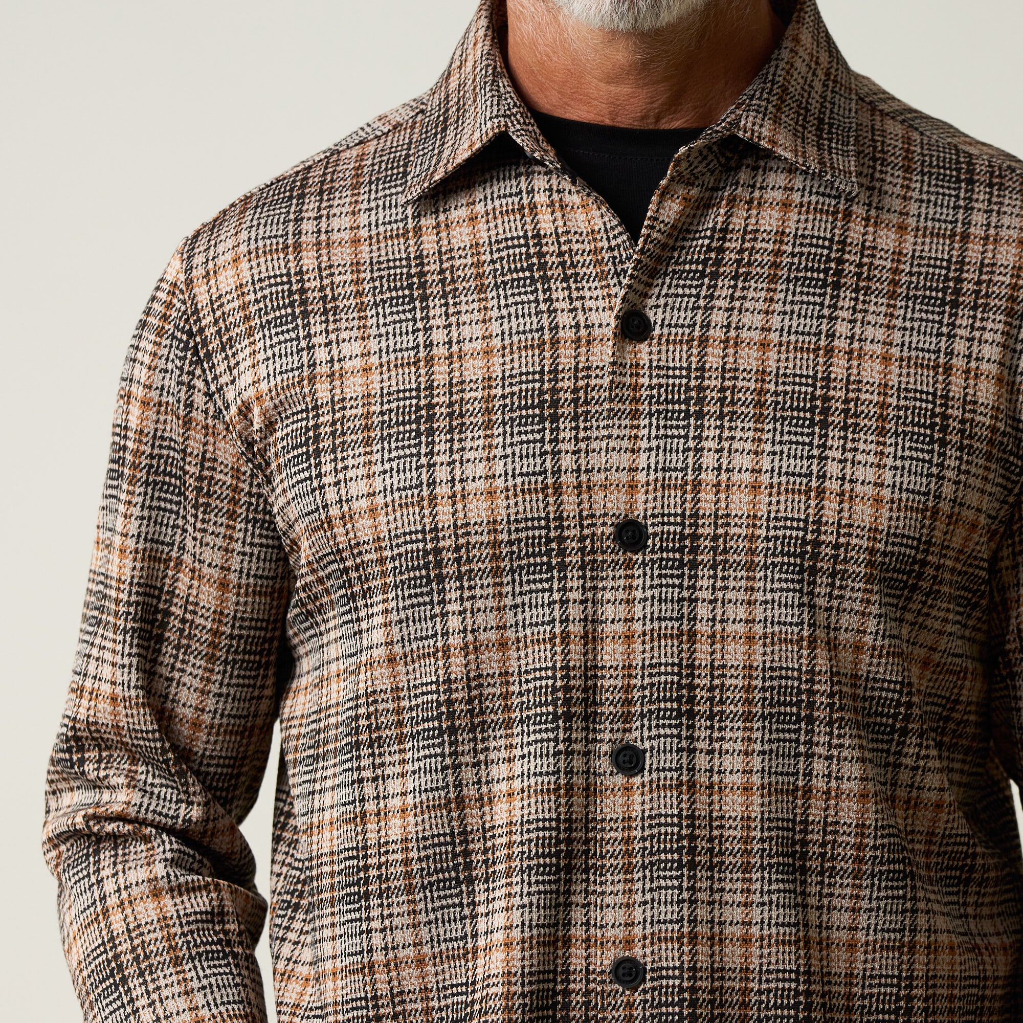 Bold Plaid Jacquard Button Down Shirt in Black Khaki