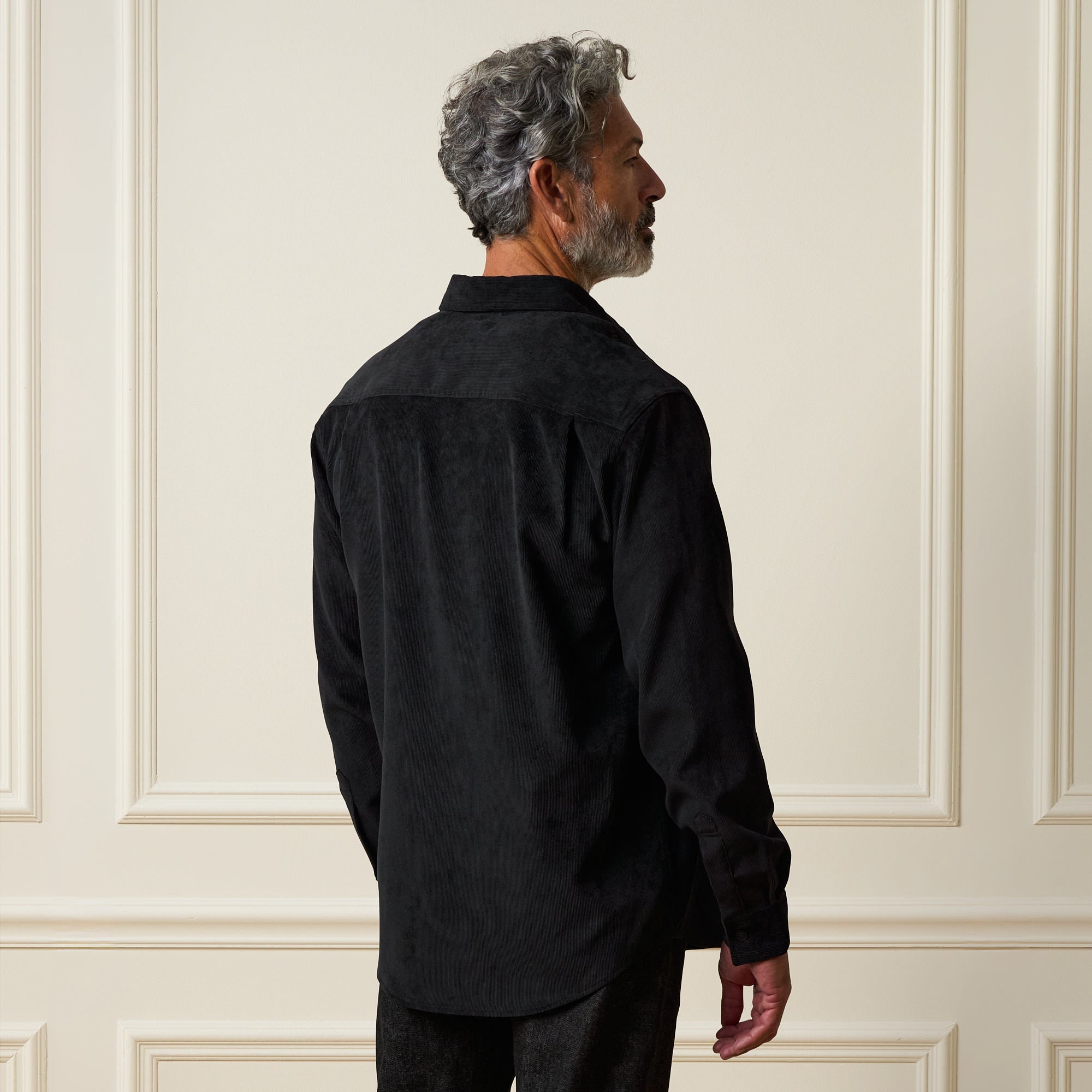 Long Sleeve Solid Cord Button Down in Black