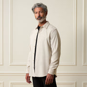 Long Sleeve Solid Cord Button Down Cream