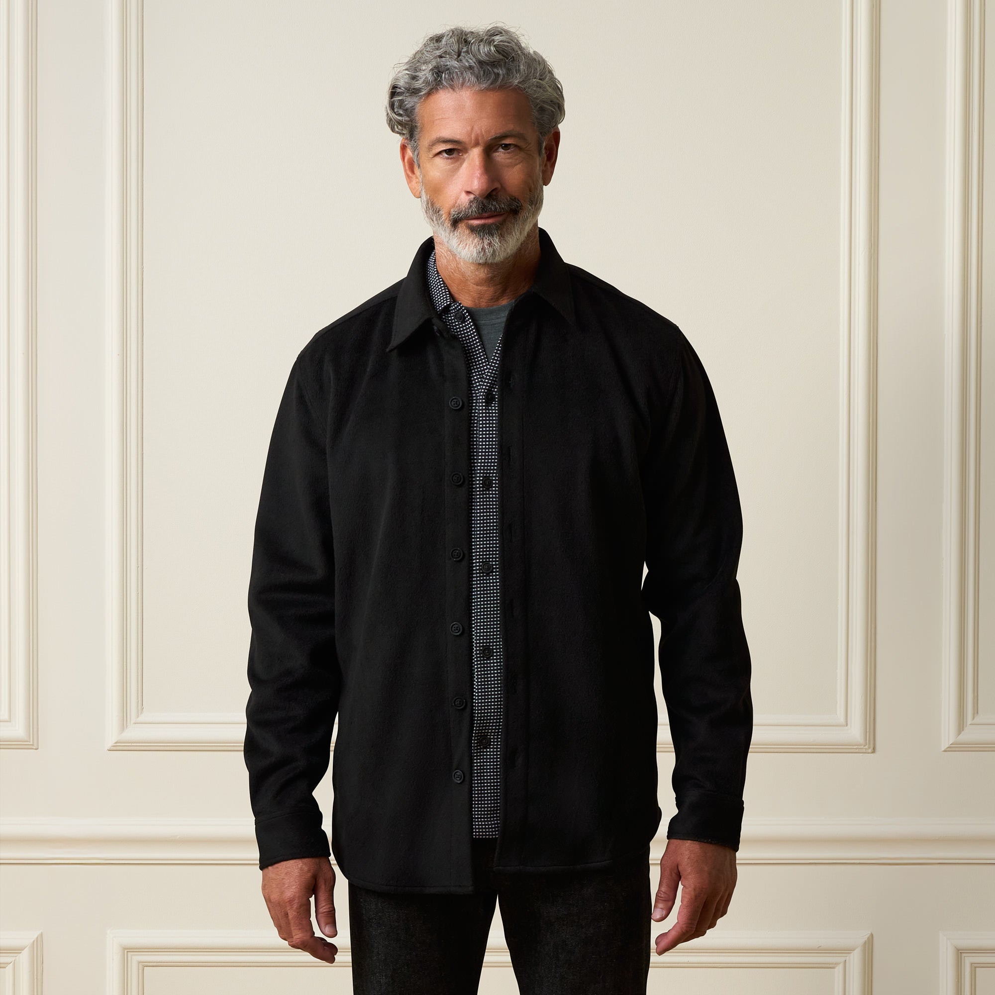 Faux Wool Shirt Jacket in Black