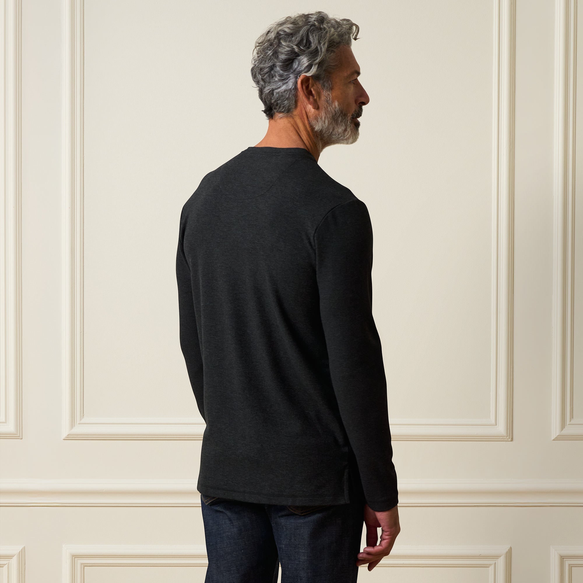 Long Sleeve Brushed V-Neck in Charcoal