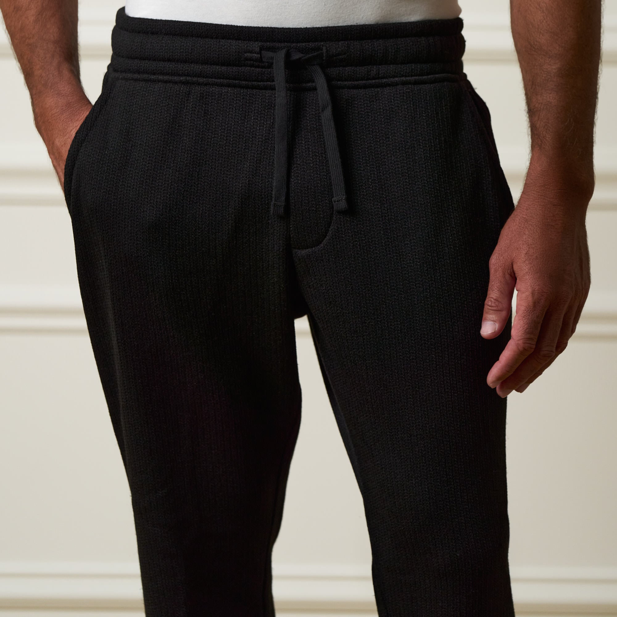 Ribbed Drawstring Pant in Black