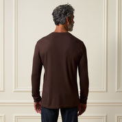 Long Sleeve Crinkle Henley in Brown