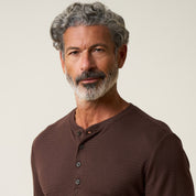 Long Sleeve Crinkle Henley in Brown