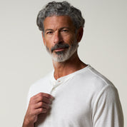 Long Sleeve Crinkle Henley in White