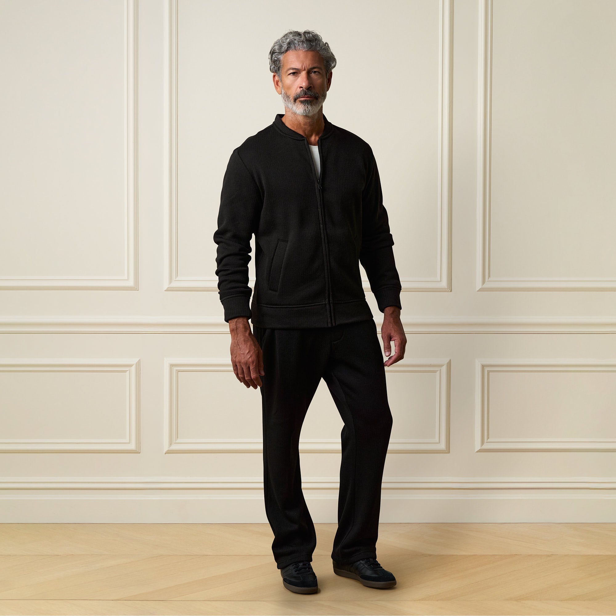 Ribbed Bomber Jacket in Black