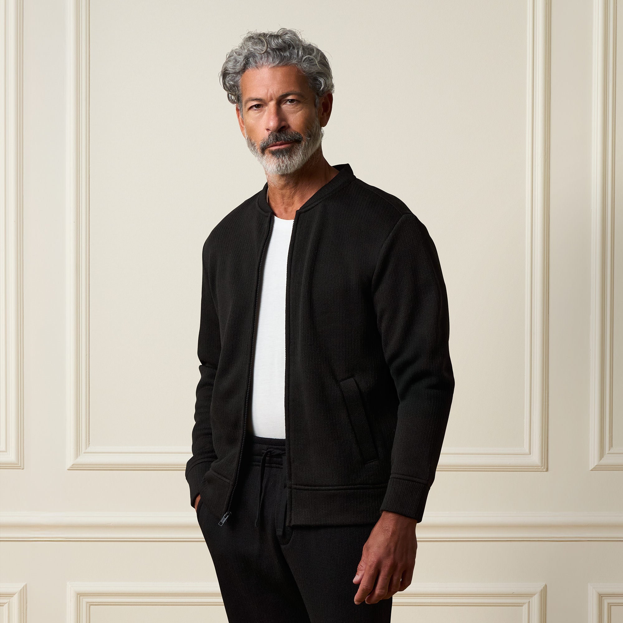 Ribbed Bomber Jacket in Black