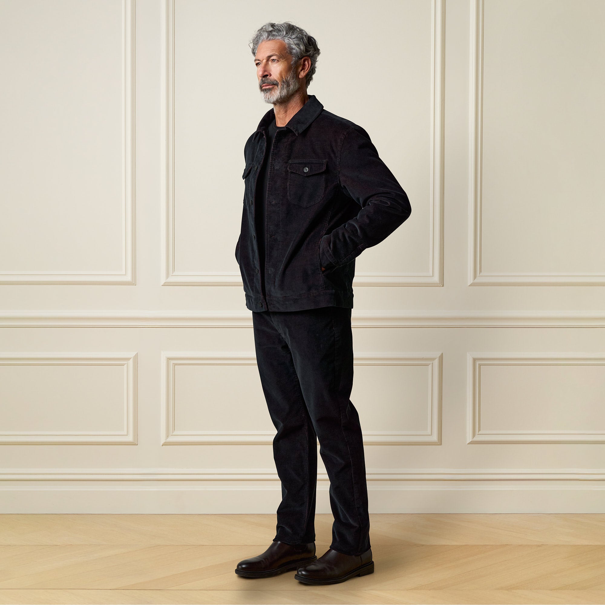 Two-Tone Cord Jacket in Black