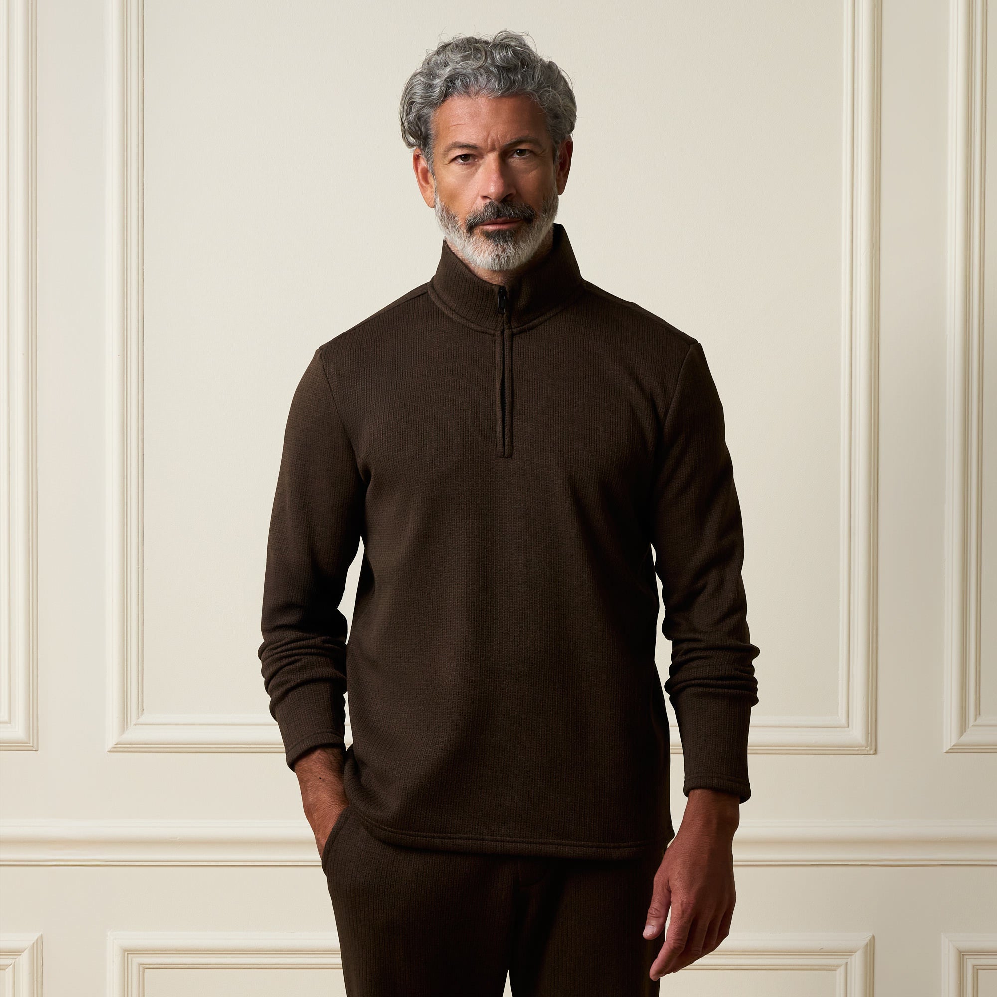 Ribbed Quarter Zip in Brown