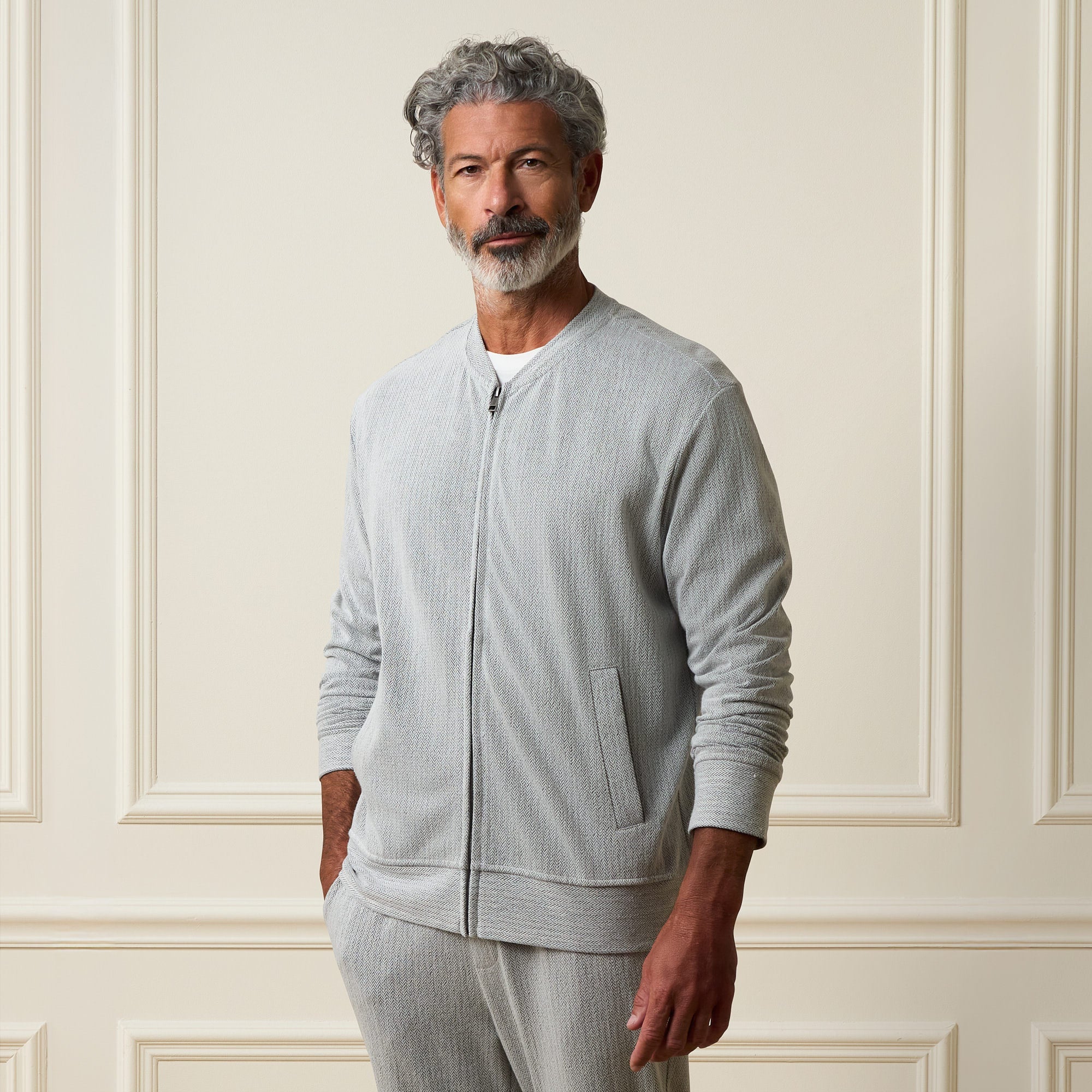 Mini Herringbone Bomber Jacket in Natural