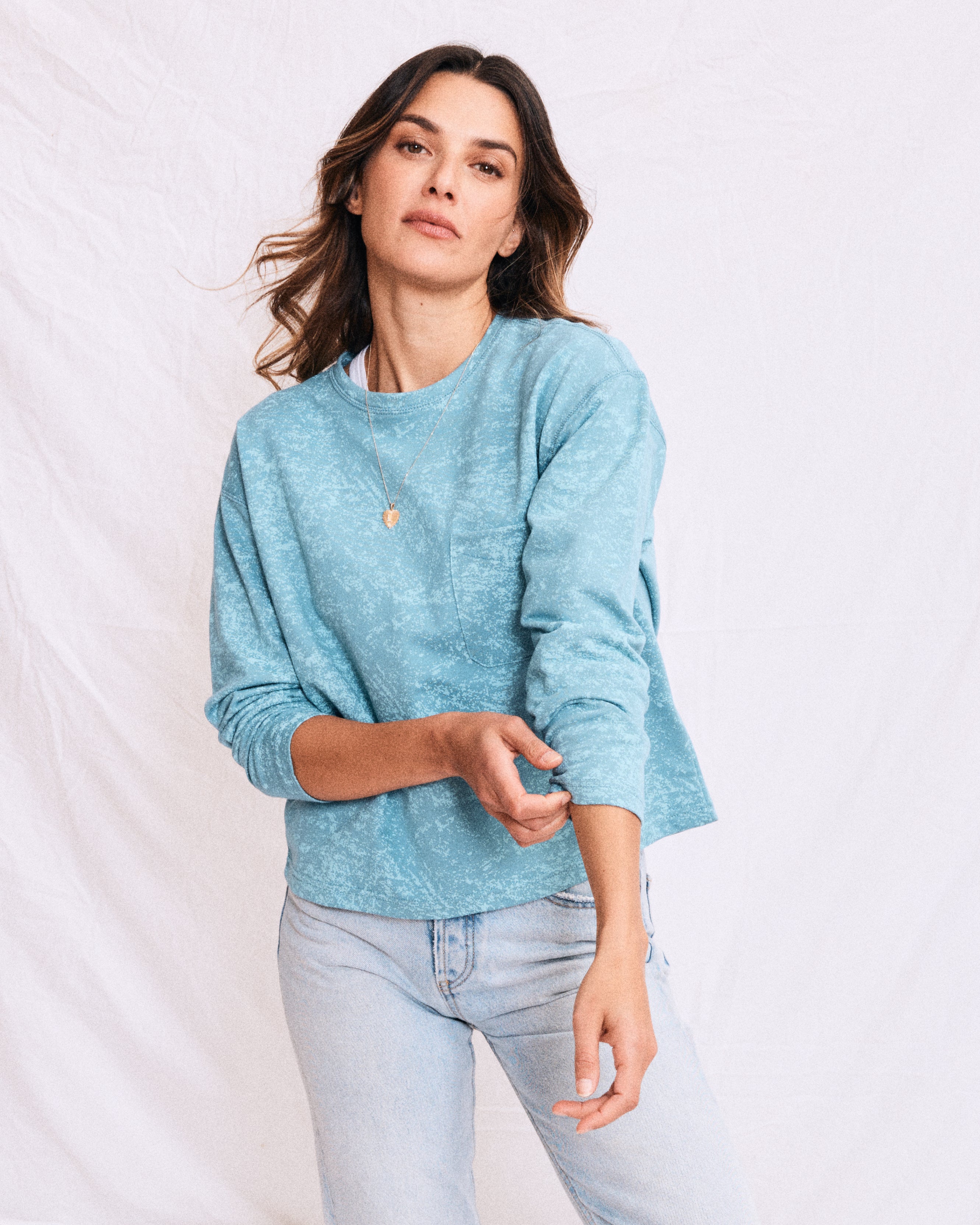 Tonal Distress Print Top In Adriatic