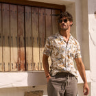 Short Sleeve Linen Cotton Camp Shirt in Sugar Almond