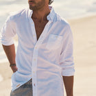 Long Sleeve Solid Cotton Twill Shirt In White