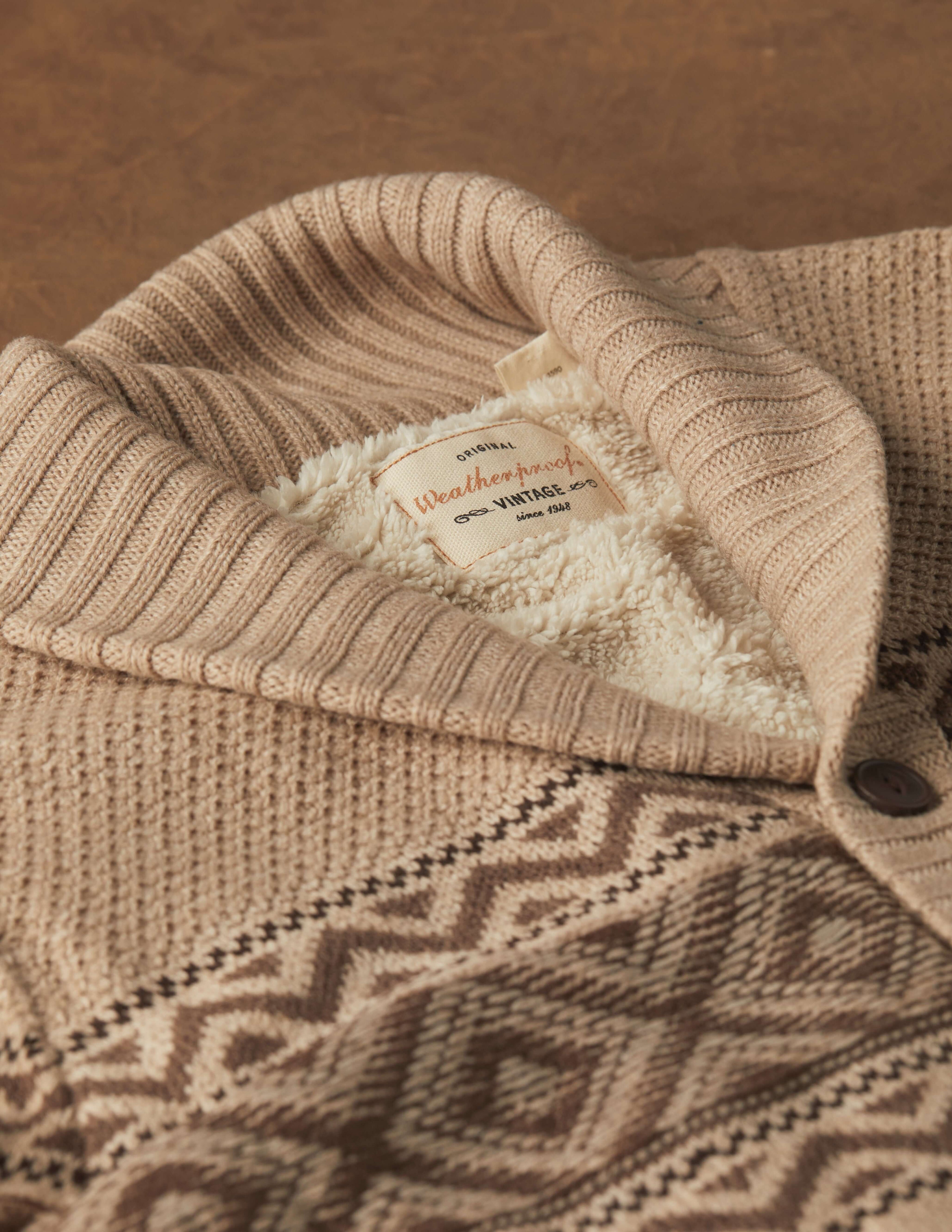 Sherpa Lined Jacquard Sweater Jacket In Parchment Heather
