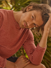 Long Sleeve Stripe Crew In Red Ochre | Crafted Knits | Weatherproof Vintage