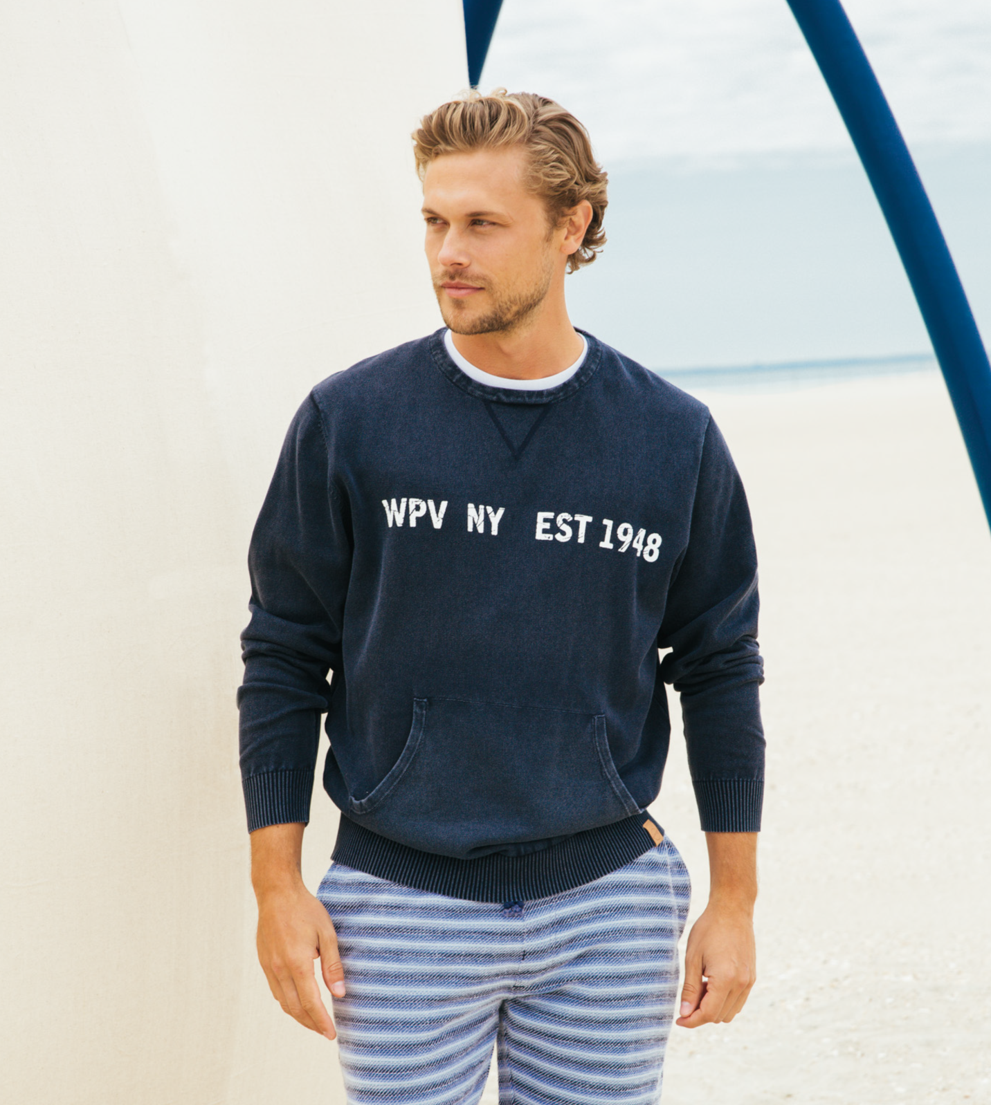 Stonewash Logo Crew Sweater In Blue Nights