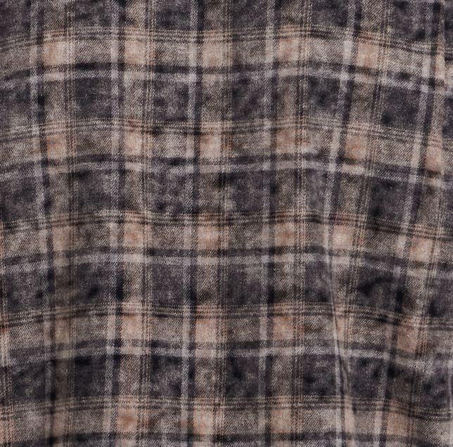 Long Sleeve Chalk Distressed Flannel Plaid in Ebony