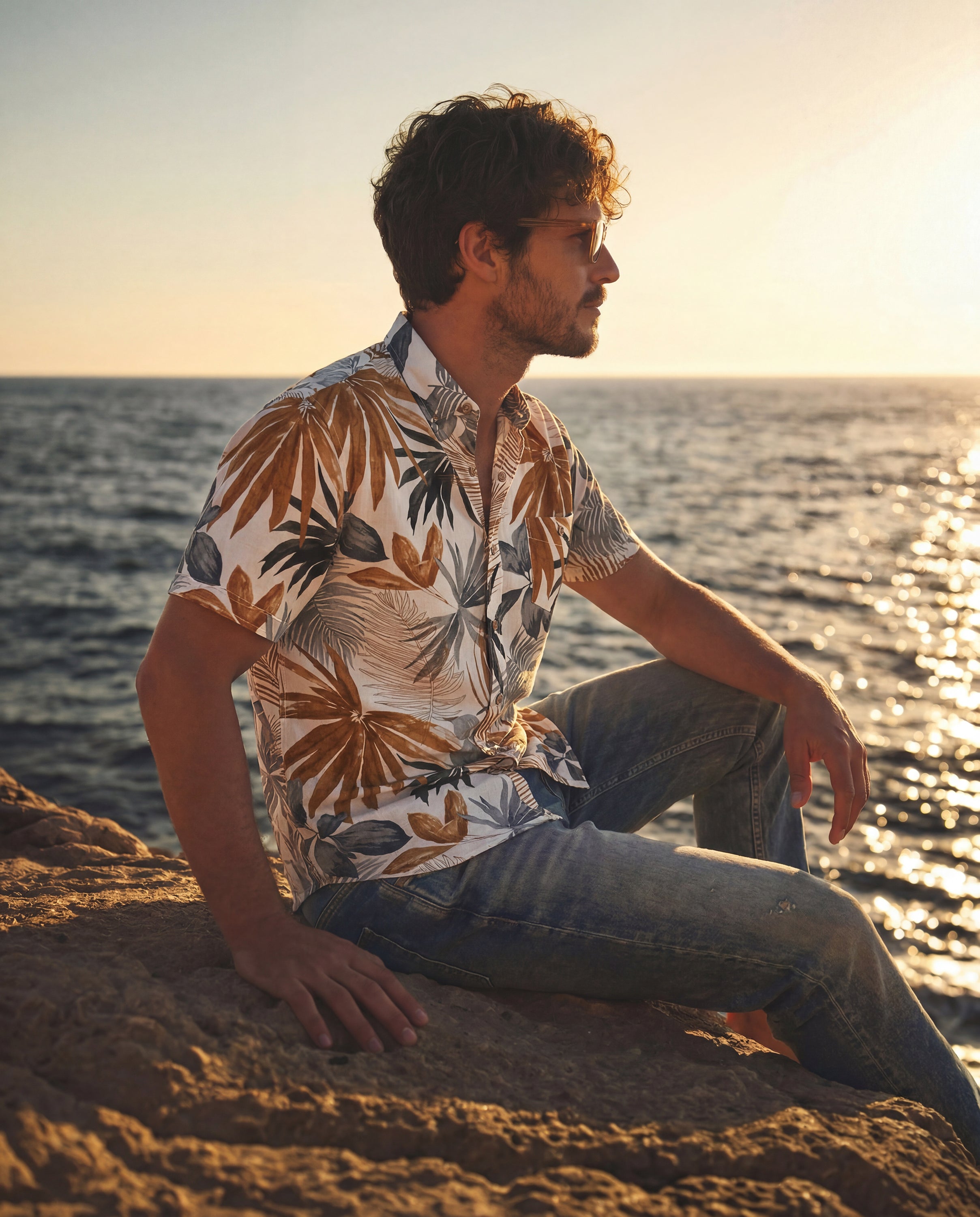 The Linen Cotton Print Shirt in Khaki