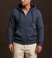 Hooded Lined Sweater Jacket in Denim Tweed