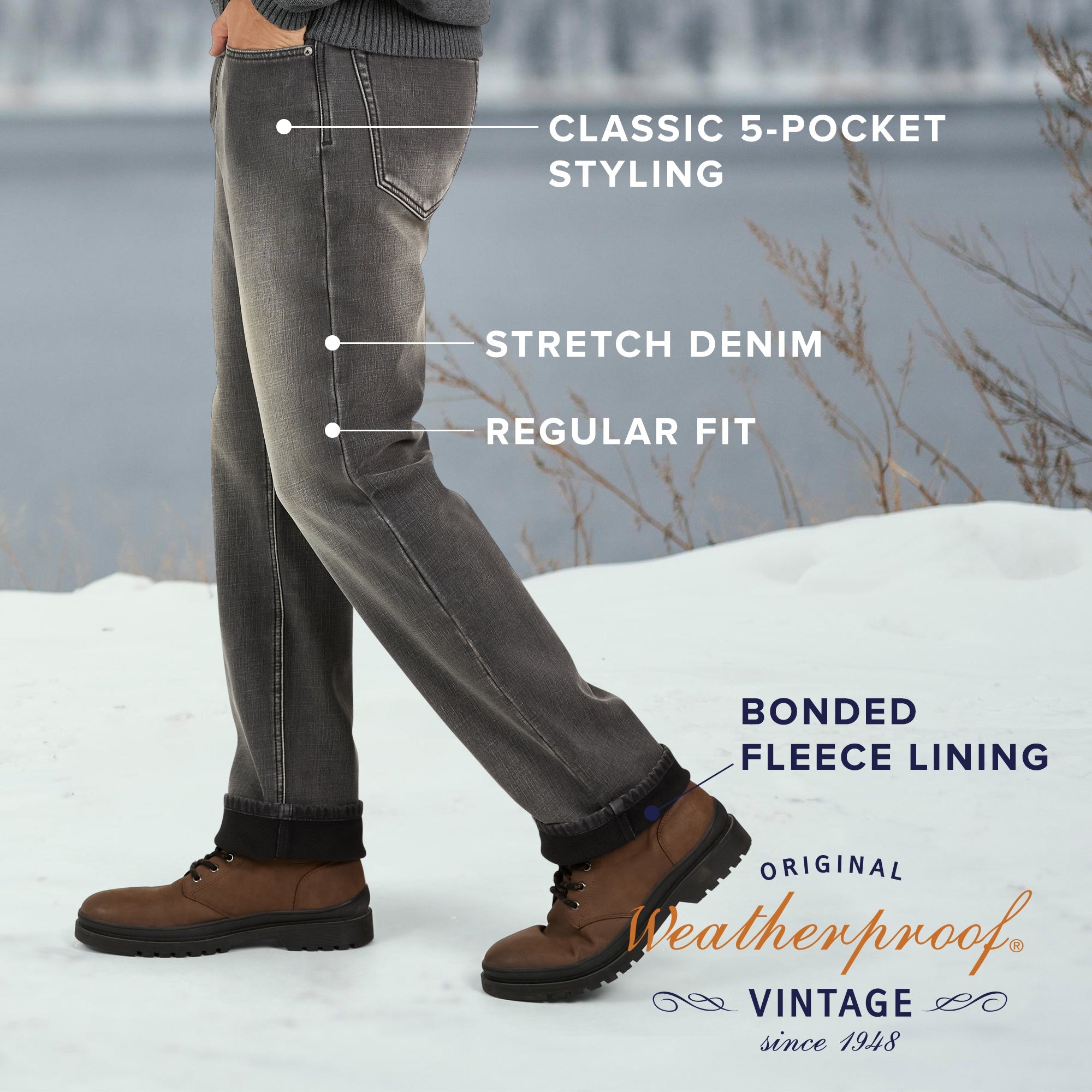 Regular Fit Fleece Lined Jeans - Grey Used
