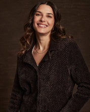 Women's Plush Herringbone Coatigan in Chocolate