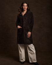 Women's Plush Herringbone Coatigan in Chocolate