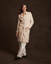 Women's Plush Herringbone Coatigan in Beige