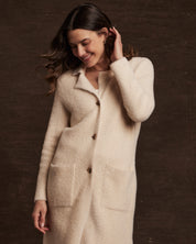 Women's Plush Herringbone Coatigan in Beige