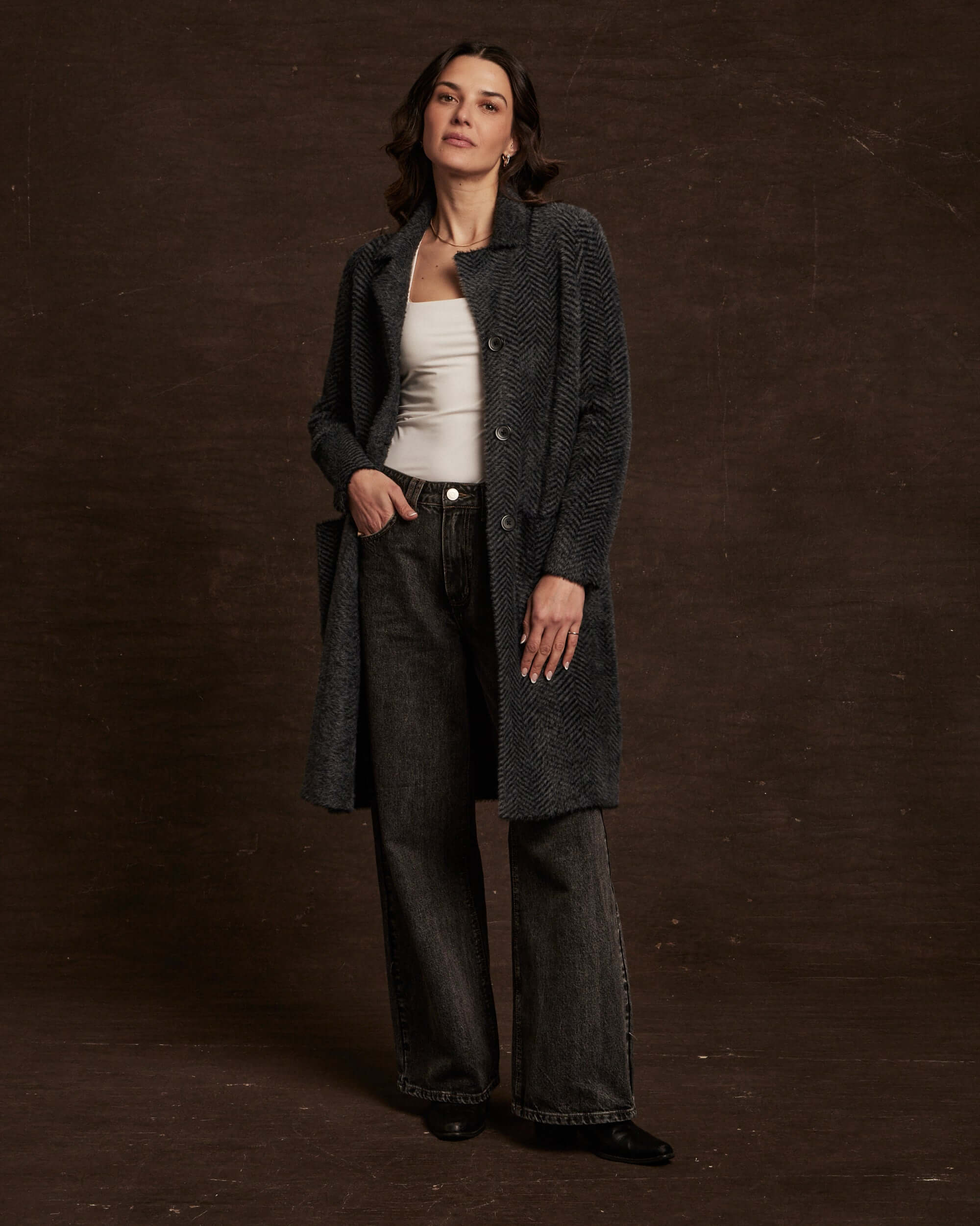 Women's Plush Herringbone Coatigan