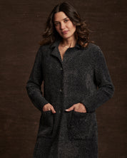 Women's Plush Herringbone Coatigan in Black