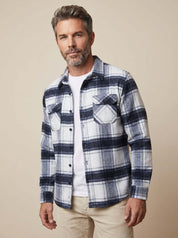 Brushed Unlined Shirt Jacket in White Plaid
