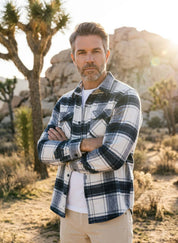 Brushed Unlined Shirt Jacket in White Plaid