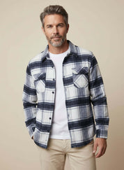 Brushed Unlined Shirt Jacket in White Plaid